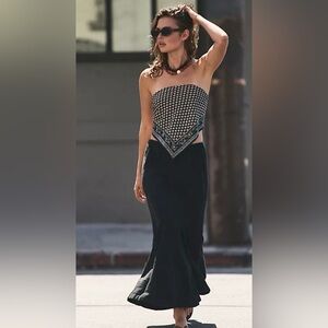 NWT FREE PEOPLE FREE EST MERMAID LINEN MAXI SKIRT BLACK XS